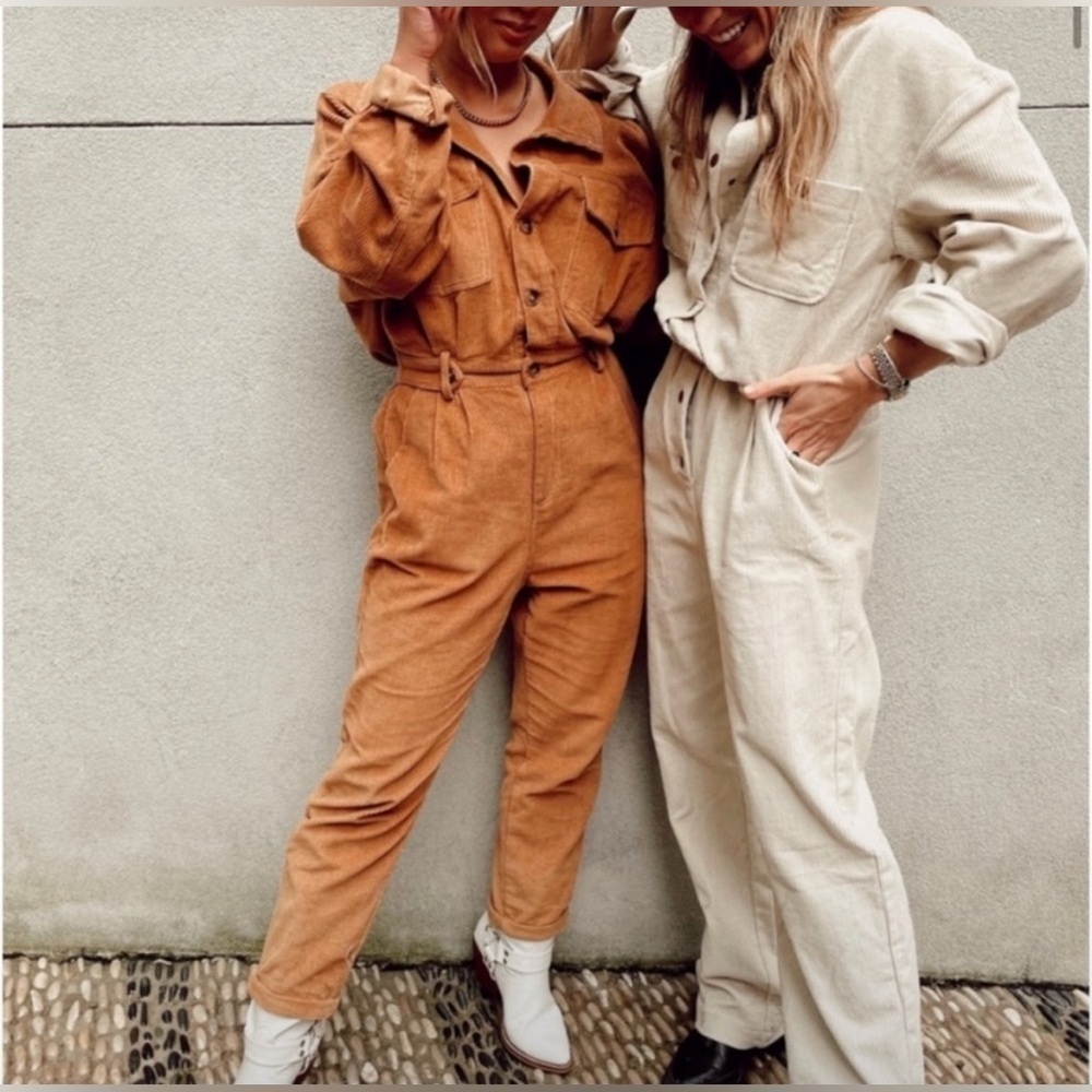 12th tribe corduroy jumpsuit brown tan indie core boho oversized chic small - Picture 2 of 6